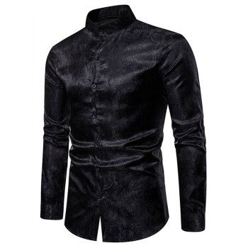 

Solid Paisley Print Curved Hem Shirt, Black