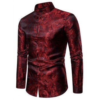 

Solid Paisley Print Curved Hem Shirt, Red