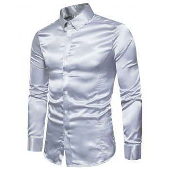 

Fashion Satin Curved Hem Shirt, Light gray