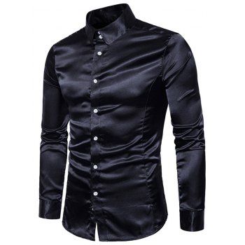 

Fashion Satin Curved Hem Shirt, Black