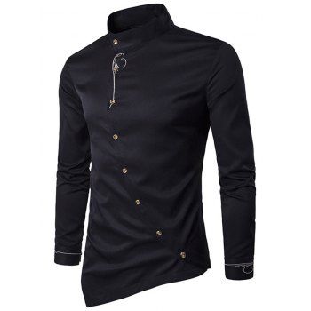Metallic Thread Embroidered Asymmetrical Button Shirt dresslily imagine noua 2022