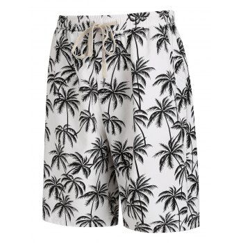 

Coconut Tree Print Vacation Board Shorts, White