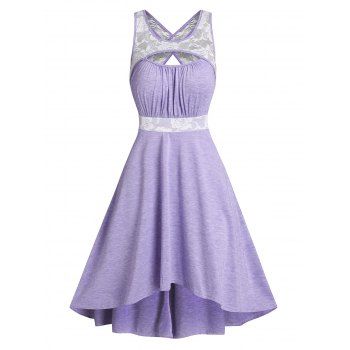 

Flower Lace Cut Out Crossover High Low Dress, Light purple