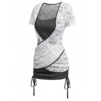 

Lace Sheer Crossover Top and Cinched Cami Top Set, White
