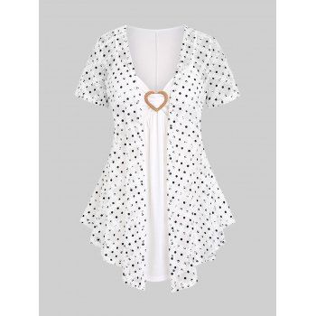 

Plus Size & Curve Lace Panel Polka Dot 2 In 1 Tee, White