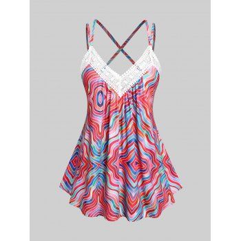 

Plus Size & Curve Swirls Lace Panel Crisscross Cami Top, Multicolor