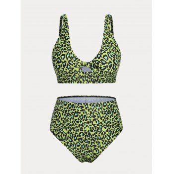 

Plus Size & Curve Low Cut Tie Knot Animal Print High Waist Bikini Swimsuit, Light green