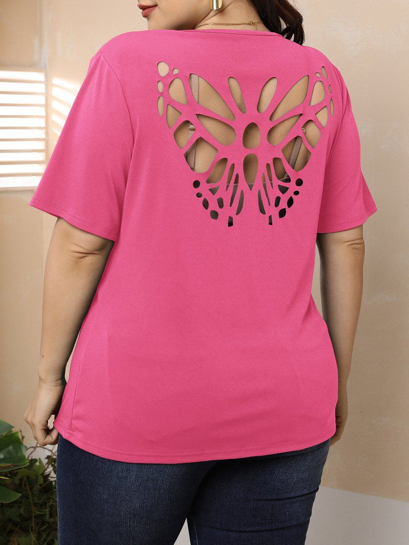 T-shirt Néon Papillon Coupe Au Laser de Grande Taille - Rose clair 2XL