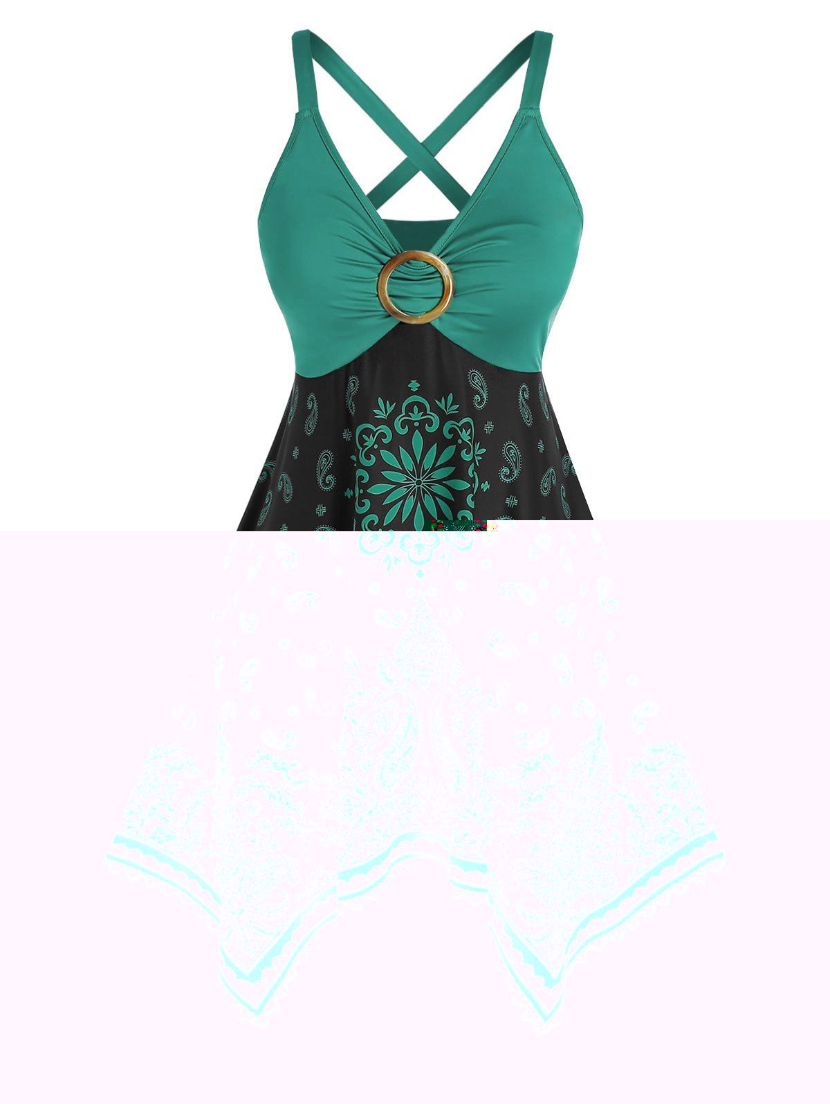 Plus Size Dress Paisley Flower Print Empire Waist Dress Crisscross Handkerchief Mini Dress - multicolor 4X