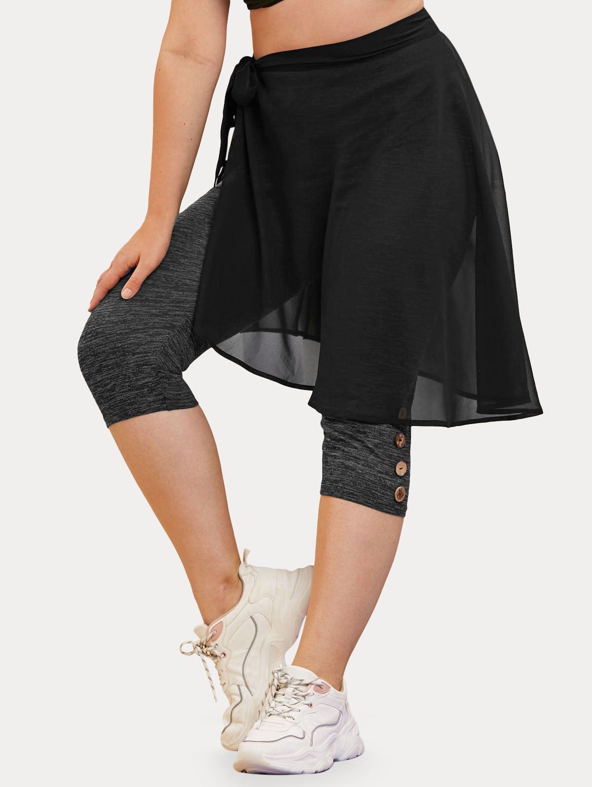 Plus Size Space Dye Capri Leggings and Wrap Skirt Set - BLACK 5X