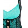 Lace Panel Asymmetrical Tank Top and Sheer Leggings Outfit - multicolor M