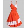 Colorblock Tiered A Line Dress Surplice Crossover V Neck O Ring Cami Dress Adjustabel Straps Sleeveless Dress - ORANGE M