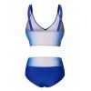 Ombre Bikini Swimwear Crossover Ruched High Waisted Bathing Suit Tummy Control Swimsuit - BLUE XL