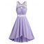 Flower Lace Cut Out Crossover High Low Dress - LIGHT PURPLE XL