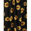 Sunflower Print Sundress Cold Shoulder Floral Lace Panel Vacation Dress Tie Knot Spaghetti Strap A Line Dress - BLACK XXL