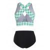 Plus Size Plaid Print Bowknot Halter Tankini Swimsuit - LIGHT GREEN 5X