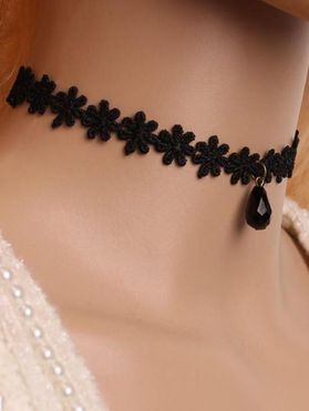 Solid Droplet Pendant Floral Lace Choker Necklace