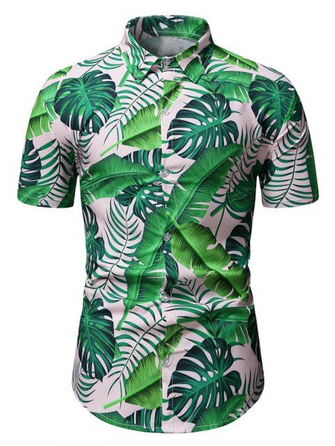 Tropical Palm Leaves Button Up Shirt