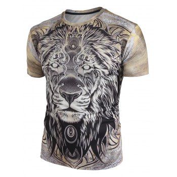 

3D Lion Print Short Sleeve T-shirt, Multicolor