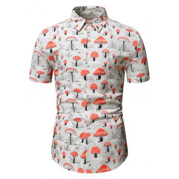 Allover Mushroom Print Button Up Shirt