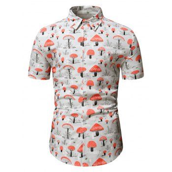 

Allover Mushroom Print Button Up Shirt, Gray