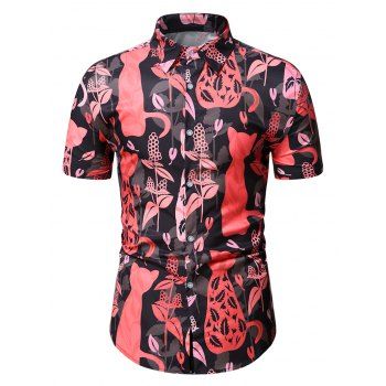 

Flower Leaf Cat Print Short Sleeve Shirt, Multicolor