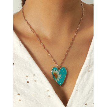 

Elegant Heart Daisy Floral Faux Pearl Necklace, Light blue