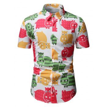 

Cartoon Animal Print Short Sleeve Shirt, Multicolor