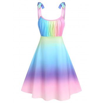 

Ombre Print Pastel Cami Dress Ruched Bust Tie Shoulder A Line Dress, Multicolor