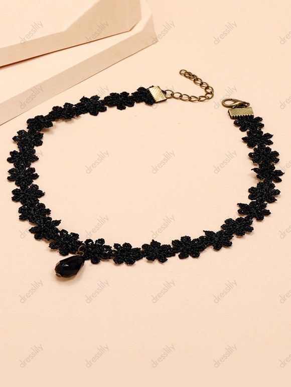 Collier Ras-de-Cou en Dentelle Florale de Couleur Unie - Noir 