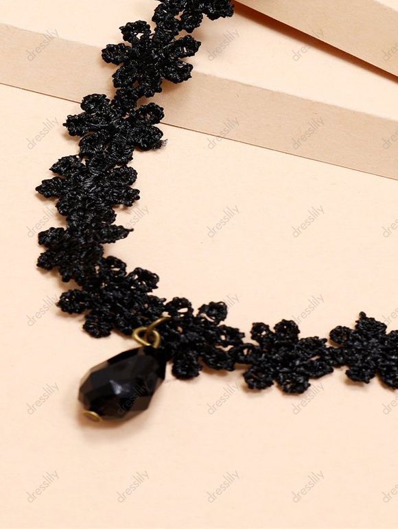 Collier Ras-de-Cou en Dentelle Florale de Couleur Unie - Noir 