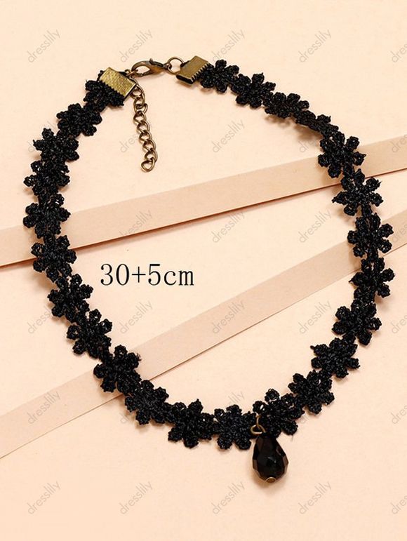 Collier Ras-de-Cou en Dentelle Florale de Couleur Unie - Noir 
