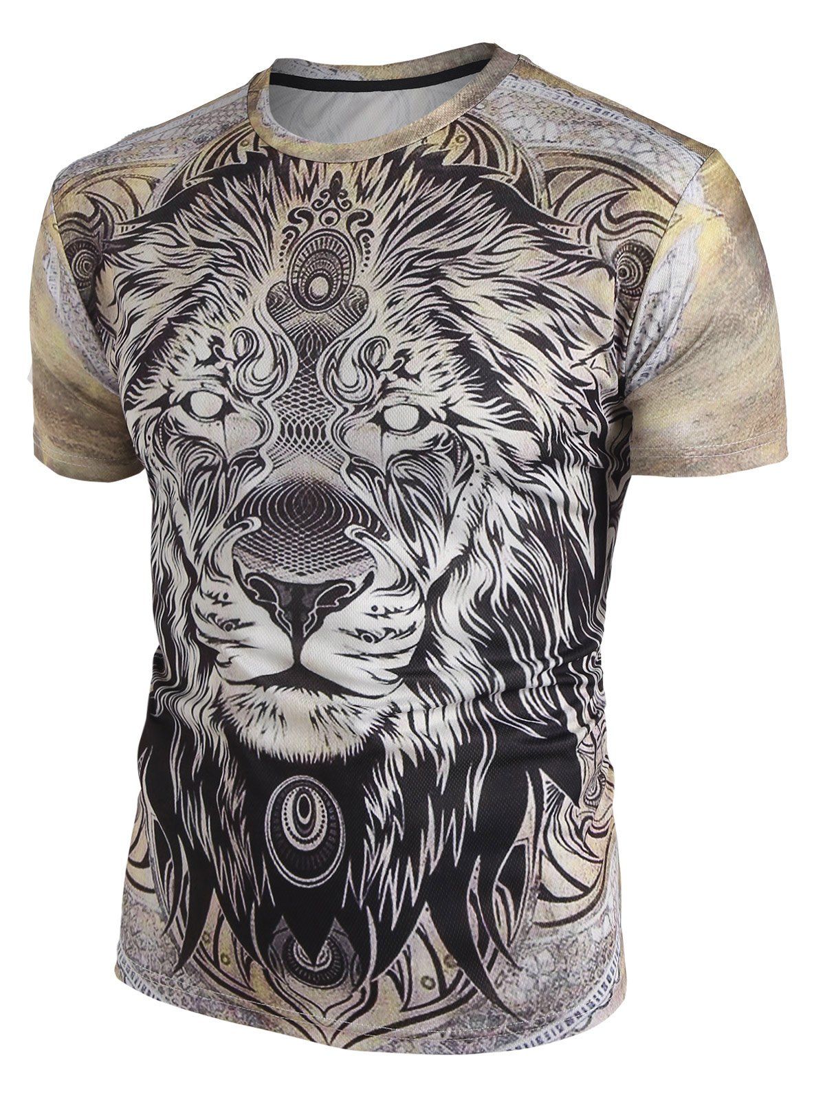 3D Lion Print Short Sleeve T-shirt - multicolor XL