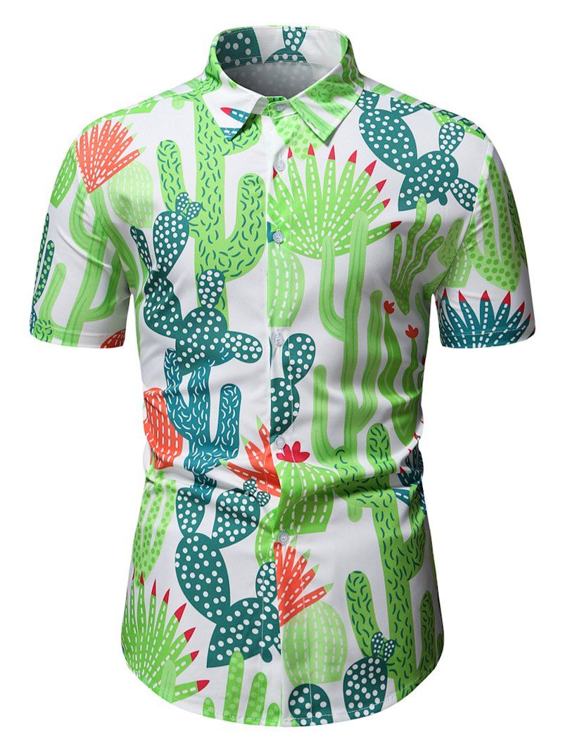 Chemise de Vacances à Imprimé Cactus Partout à Manches Courtes - multicolor L