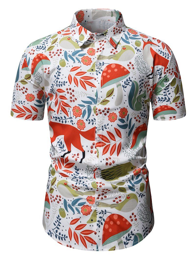 Animal Plant Allover Print Short Sleeve Shirt - multicolor 2XL