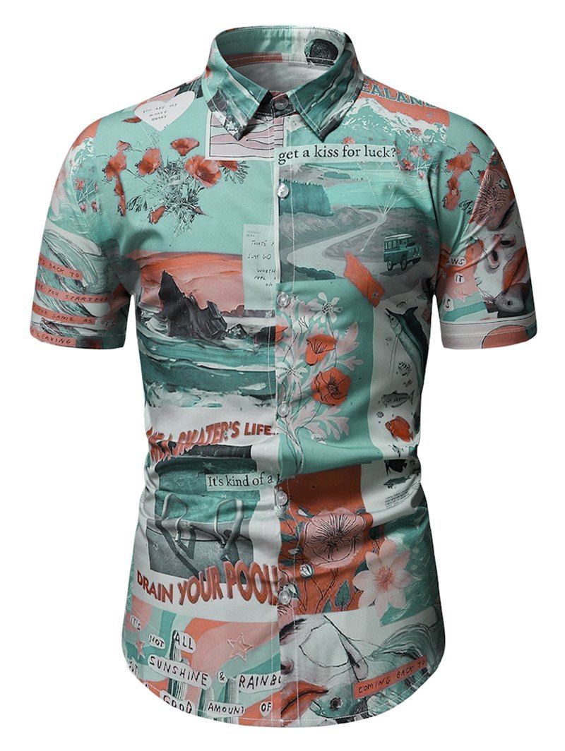 Marine Life Floral Vacation Button Up Shirt - multicolor M