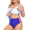 Plus Size Butterfly American Flag Flounce Ruched Tankini Swimwear - BLUE 2XL