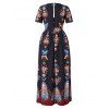 Plus Size Dress Print Surplice Slit Dress Plunge High Waisted A Line Maxi Dress - BLACK L