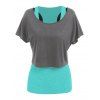 Sporty Cropped Plain Scoop Neck T Shirt and Heathered Tank Top Set - LIGHT GREEN XXXL