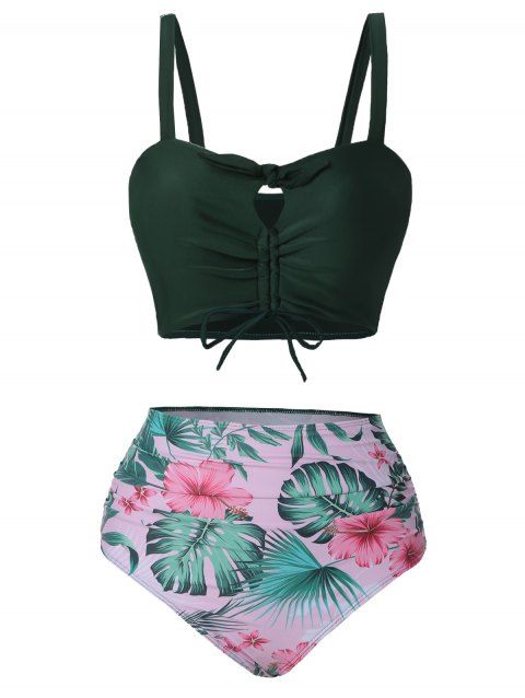 Tropical Print Cinched Padded Bikini Swimsuit