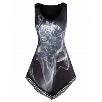 

Smoking Skull Butterfly Print Asymmetric Tank Top, Black