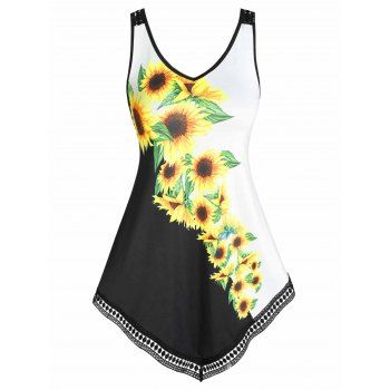 

Sunflower Print Asymmetric Tank Top, Yellow