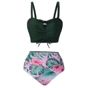 Tropical Print Cinched Padded Bikini Swimsuit
