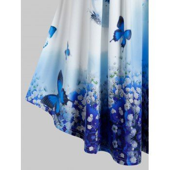 Plus Size T Shirt Floral Butterfly Print Ombre O Ring Cold Shoulder Tee