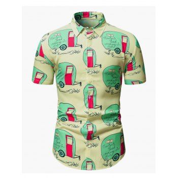 

Cartoon Car Print Short Sleeve Vacation Shirt, Multicolor