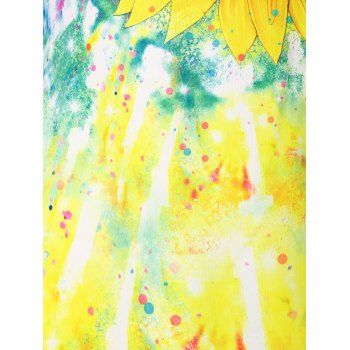 Plus Size Tank Top Sunflower Print Colorful Painting Crisscross Cut Out Casual Tank Top