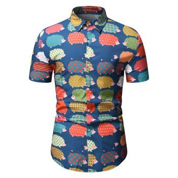 

Holiday Cartoon Hedgehog Print Shirt, Multicolor