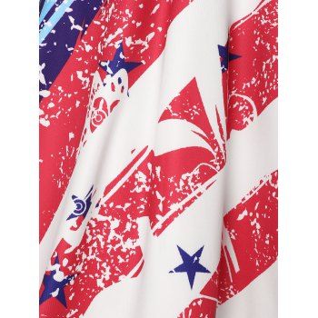 American Flag Print Ruched Dress With Rhinestone Brooch