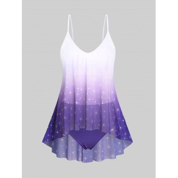 

Plus Size & Curve Ombre High Low Mesh Tankini Swimsuit, Purple