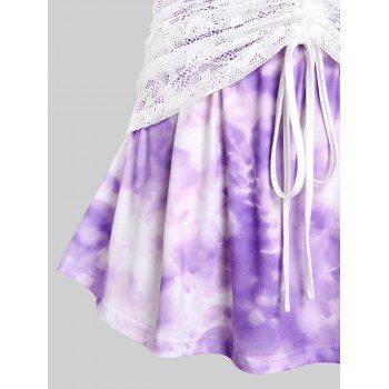 Plus Size & Curve Cinched Lace Tee and Tie Dye Tank Top Set